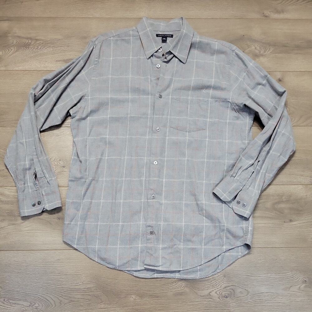 Banana Republic Shirt Mens Large Button Gray Plaid Preppy Classiccore Casual